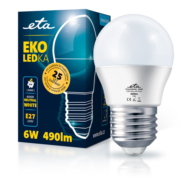 Žárovka LED ETA EKO LEDka mini globe 6W, E27, neutrální bílá obrázek 1